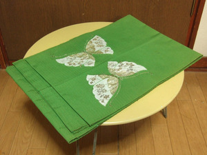 帯 緑系 蝶の柄 - 着物 和装