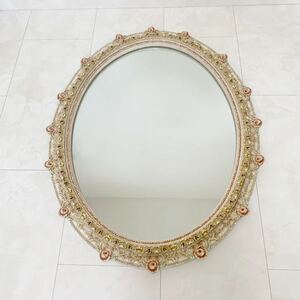 ウォールミラー 壁掛け 装飾 鏡 アンティーク 木製　壁掛けフック付き 鏡　ミラー　サイズ(約) 縦 94cm/ 横 74cm / 厚み6 cm