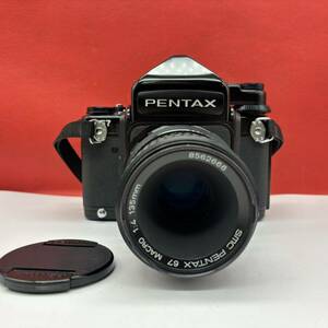 ◆ PENTAX 67 中判フィルムカメラ ボディ TTLファインダー smc PENTAX 67 MACRO F4 135mm レンズ シャッター、露出計OK ペンタックス