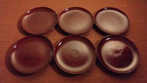 輪島塗　漆器　木製　栗色　中皿　菓子皿　アンティーク輪島塗　蔵出し　６客