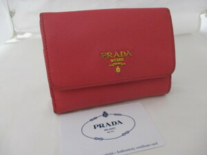 【中古】 プラダ　PRADA　コンパクト財布　サフィアーノ　1MH523　ピンク　レディース