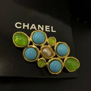 (E112804) CHANEL シャネル グリポア ブローチ ターコイズ パール ゴールド ヴィンテージ アクセサリー ブランドアクセサリー レディース