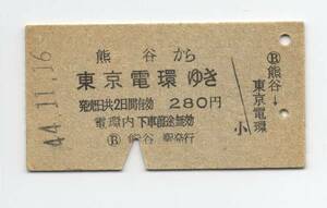 国鉄　熊谷　東京電環　切符　硬券　刻印　昭和44