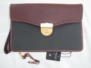 ダンヒル Dunhill セカンドバッグ レザーｘPVCキャンバス ブラウンｘブラック ゴールド金具 鍵 中古良品