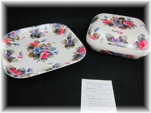 …　花柄　合成漆器　トレー&菓子器　…　　　　　　　　ケース盆トレイフラワー漆芸日本漆器