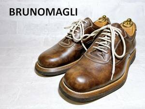 【極美品】BRUNO MAGLI ブルーノマリ 高級 レザースニーカー パティーヌブラウン 茶 本革 UK7.5（約26cm）メンズ 高級紳士靴