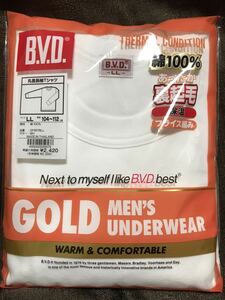 新品 B.V.D. ゴールド 丸首 長袖Tシャツ 肌着 インナー シャツ 1枚 男性 メンズ LLサイズ XL 綿100% 白 保温 裏起毛 下着 税込価格2,420円