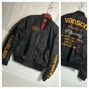 VANSON バンソン　肉厚中綿　着脱パット入り　デカロゴ　大　MA-1 フライトジャケット　ツーリングジャケット　黒　L ブラック