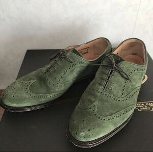 PaulSmith別注Cheaney スウェードシューズ ウイングチップ UK8 26.5cm グリーン 緑 ポールスミス チーニー フルブローグ