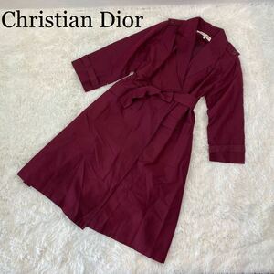 Christian Dior クリスチャンディオール トレンチコート ロングコート ワインレッド ベルト サイズ7 無地 シルク　１スタ１円スタート