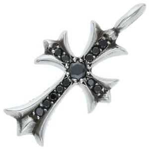 クロムハーツ Chrome Hearts TNY CRSF P/BLKDIA/タイニーファットクロス PAVEブラックダイヤ/シルバーネックレストップ 中古 NO05