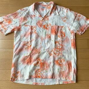 オクラ　アロハシャツ　総柄　桜　和柄　レーヨン　シルク　ヴィンテージ　日本製　オープンカラーシャツ　夏　
