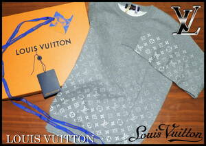 LOUIS VUITTON モノグラム クルーネックニット ルイヴィトン グレー ホワイト グラデーション メンズ S セーター 美品 トップス ジャケット