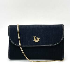 1円 良品 Christian Dior クリスチャンディオール トロッター ブラック チェーンショルダーバッグ Diorロゴ ゴールド金具