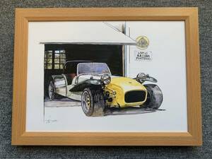 ■BOW。池田和弘『Caterham Seven』B5サイズ 額入り 貴重イラスト 印刷物 ポスター風デザイン 額装品 アートフレーム 旧車