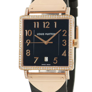 【3年保証】 ルイヴィトン アンプリーズ Q313G K18PG無垢 純正ダイヤ 黒 アラビア 角型 LV 自動巻き メンズ レディース 腕時計