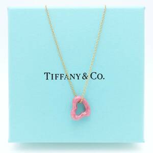 極希少 美品 Tiffany&Co. ティファニー オープン ハート ピンク ジェード イエローゴールド ネックレス K18 ロードナイト ストーン KK123