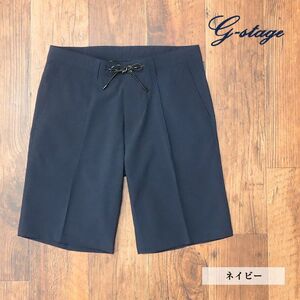 1円/春夏/g-stage/48サイズ/ハーフ パンツ 清涼サッカー ストレッチ 無地 ピンタック 涼しい◎ シンプル ショーツ 新品/紺/ネイビー/ie109/