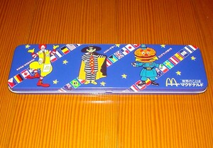 新品　マクドナルド　缶ペンケース　筆箱　ペンケース　昭和レトロ　青色　裏面小へこみ有
