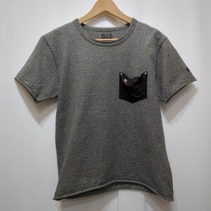 【送料370円】ショット Schott ディアスキンポケットTシャツ メンズ M 半袖 ポケT グレー 霜降り 鹿革 スタッズ