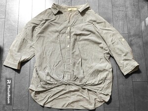 USED*soulberry*スキッパーブラウス*ストライプ*七分袖*Mプルオーバー*レディース*シャツ*トップス*