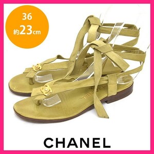 シャネル CHANEL ターンロック ココマーク レースアップ サンダル グリーン 緑 36(約23cm) sh23-0464