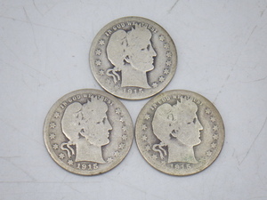 h4D174Z- 1915年 アメリカ バーバーハーフダラー D刻印 50セント銀貨 計3枚