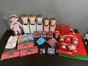 不二家 ペコちゃん グッズ まとめ売り 人形 ペコちゃんバンク 貯金箱 首ふりペコちゃん 缶ケース ポーチ など 未使用多数