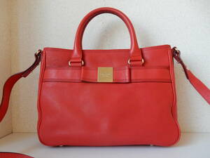 本革☆kate spade(ケイト・スペード)☆B5/A4対応☆2WAYトートバッグ(ショルダーベルト付き)レッド(金具ゴールド)