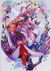 藤ちょこ　「藤色巡り」特殊印刷アート『四季織りの着物』 (B4/シート)