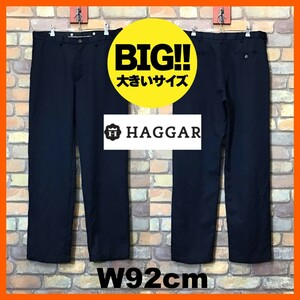 BP2-925★W92センチ位★美USED★BIGサイズ【HAGGAR ハガー】ノータック スラックス【W36×L34 メンズ XL】濃紺 USA古着 ビジネス ゴルフ