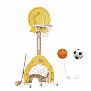 ミニ 3in1 バスケットゴール 子供用 バスケットボールフープセット 早期教育 おもちゃラック 高さ調節（バスケット サッカー ゴルフ付き）
