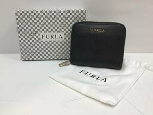 3445■　FURLA フルラ 2つ折り 財布 BABYLON バビロン レザー ブラック ラウンドジップ レディース コンパクト ウォレット 箱/袋有