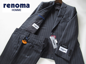 新品◆春夏★レノマ renoma HOMME British Wool Blend BULKY&DURARBLE ウールスーツ BB6 グレー ストライプ柄