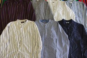 LSH-MIX15 バンドカラーシャツ ストライプ 長袖シャツ デザイン古着￥1～ビンテージUS古着卸セット業者まとめ売り