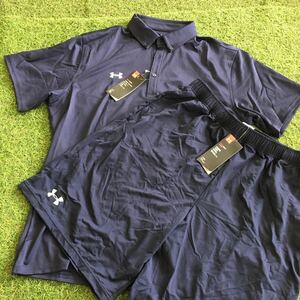 RK063 UNDERARMOUR アンダーアーマー 1342582 MTR9276 ポロシャツ ハーフパンツ ネイビー 半袖 XLサイズ 2点 未使用 展示品 ウェア