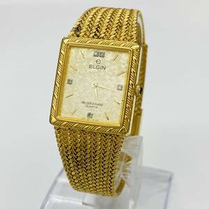 ELGIN SWISS エルジン スイス 18K Gold Hand ゴールド メッキ FK290 D-005 メンズ 男性 2針 クオーツ 電池式 電池交換済み 1596