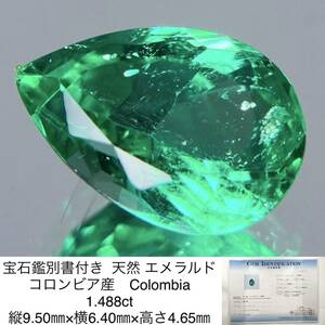 宝石鑑別書付き 天然 エメラルド　コロンビア産　Colombia 1.488ct 縦9.50㎜×横6.40㎜×高さ4.65㎜ 278Y