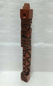 メキシコ製　古い　民族楽器　木製縦笛　アンデス・アステカオブジェ縦笛