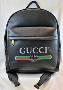 GUCCI グッチ　ロゴプリント　レザー　リュックサック　バックパック　黒　547834 82846　極美品