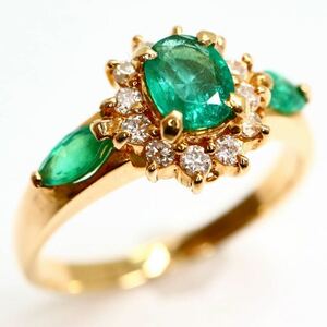 豪華!!《K18 天然エメラルド/天然ダイヤモンドリング》A 約3.3g 約13号 0.17ct 0.33ct 0.33ct emerald ジュエリー ring 指輪 diamondEB8/EB