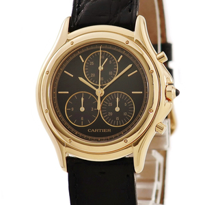 【3年保証】 カルティエ クーガー LM クロノリフレックス W3500851 メーカーOH済 K18YG無垢 黒 クオーツ レディース ボーイズ 腕時計