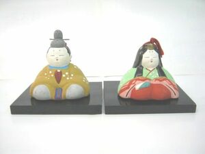 雛人形　ひな人形　陶器製　親王飾り　塗り台　鈴　ミニチュア 箱約18cm ひな祭り　展示品　飾り物 インテリア 雛飾り 即決　送料無料