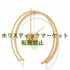 壁掛け時計　北欧風　人気　鉄芸金属　　静音　電池式　半円形　シンプル　玄関　廊下　リビング　ゴールド v