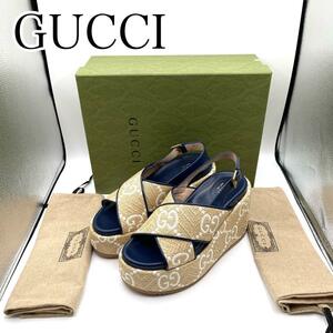 新品・未使用　GUCCI　グッチ　プラットフォームサンダル　GGラフィア　41サイズ