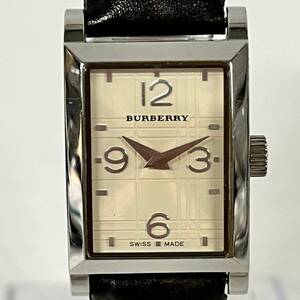 1円~【実動】バーバリー BURBERRY BU8001 クォーツ レディース腕時計 アイボリー文字盤 スクエア 2針 スイス製 純正 ベルト 尾錠 G123111