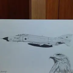 F-4EJファントムと鷲　鉛筆画