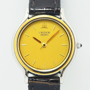 セイコー 中古 レディース SEIKO クレドール CREDOR 4J81-0A60 クォーツ SS ステンレススチール 18KT レザー ゴールド