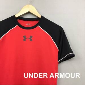アンダーアーマー UNDER ARMOUR トレーニングウェア 半袖 ドライTシャツ ビッグロゴ レッド ブラック メンズ 男性用 LGサイズ ∬△