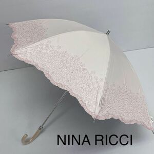 新品52374 NINA RICCI ニナリッチ＊ライトピンク フラワー刺繍サマーシールドLi 1級遮光晴雨兼用折日傘雨傘 遮蔽遮光UV機能付き プチパラ